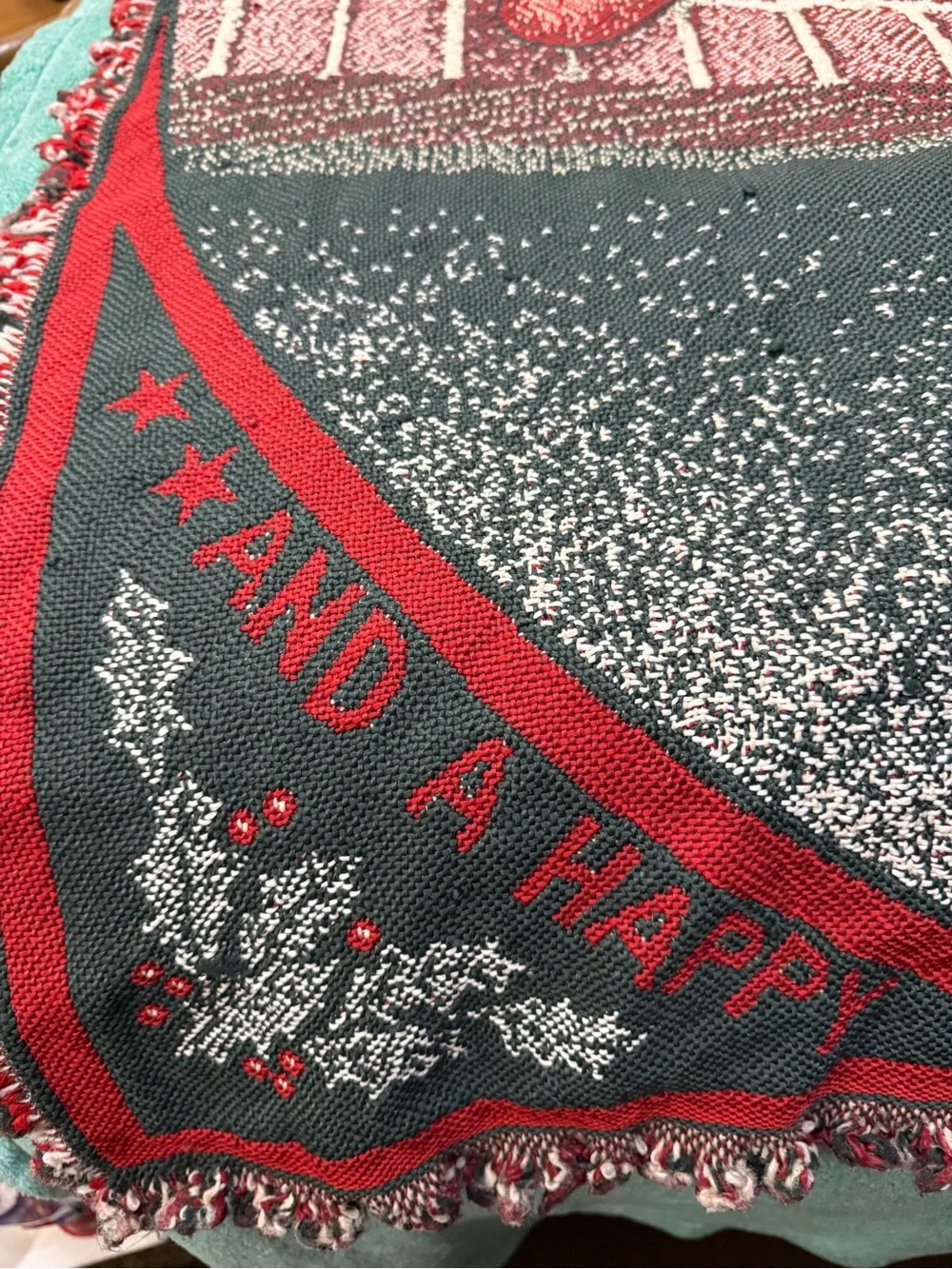Vintage Santa HO HO HO Merry Christmas & Happy New Year 50” X 60” Woven Throw
